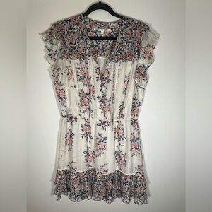 Veronica Beard cottagecore cream pink ruffle slv silk mini dress sz 12 coquette